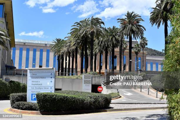 This photograph shows the main entrance of the Teknon Medical Centre in Barcelona on June 24, 2022. - The former president of Angola Jose Eduardo dos...