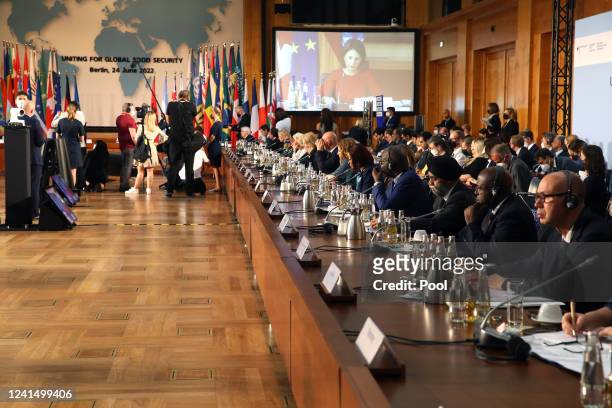Delegates attend the "Uniting for Global Food Security" conference on June 24, 2022 in Berlin, Germany. Foreign, agriculture, and development...