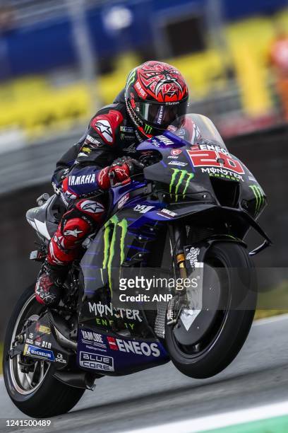 Fabio Quartararo on his Yamaha in action during the second free practice session of MotoGP on June 24, 2022 at the TT circuit of Assen, Netherlands....