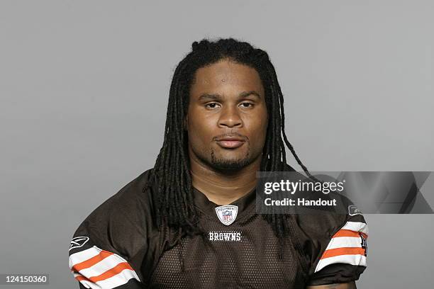 In this handout image provided by the NFL, Joshua Cribbs of the Cleveland Browns poses for his NFL headshot circa 2011 in Berea, Ohio.