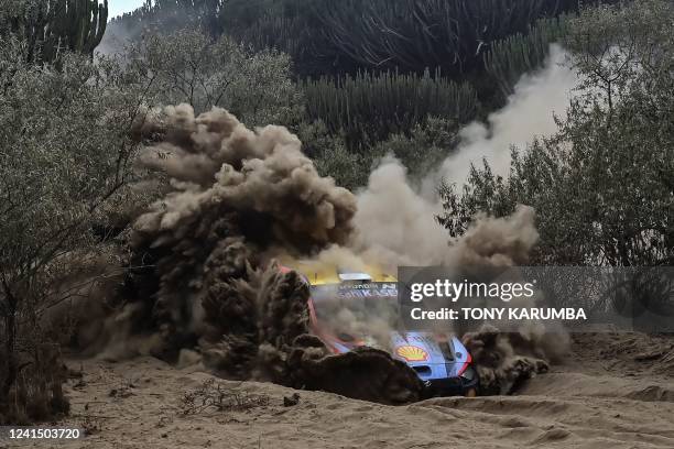Estonian rally team driven by Ott Tanak and navigated by Martin Jarveoja navigate a deep dust section in their Hyundai i20 N during the Kedong...