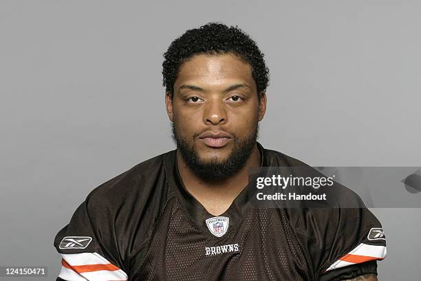 In this handout image provided by the NFL, Derreck Robinson of the Cleveland Browns poses for his NFL headshot circa 2011 in Berea, Ohio.