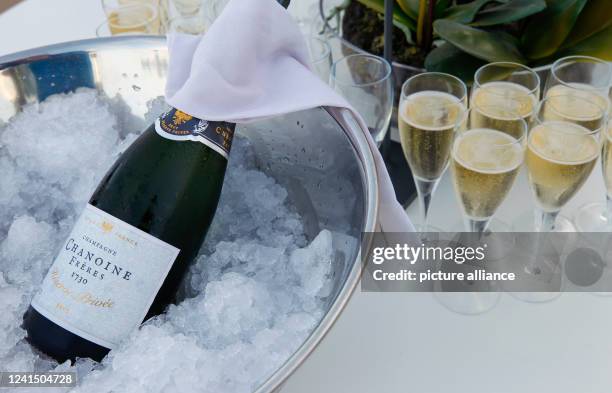 Nice, France Champagne Chanoine Freres is served at Rooftop Restaurant "Calade" at the Radisson Blu Hotel in Nice. Bottle, Champagner, Beverage,...