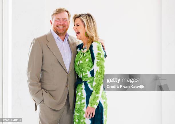 King Willem-Alexander of The Netherlands and Queen Maxima of The Netherlands during a photosession in Palace Noordeinde on June 24, 2022 in The...