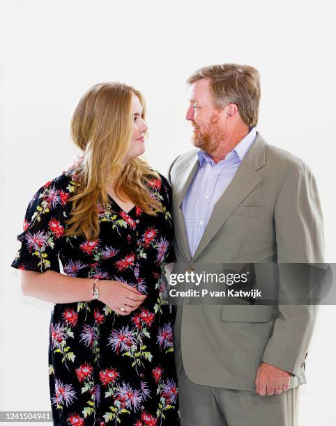 King Willem-Alexander of The Netherlands and Princess Amalia of The Netherlands during a photosession in Palace Noordeinde on June 24, 2022 in The...