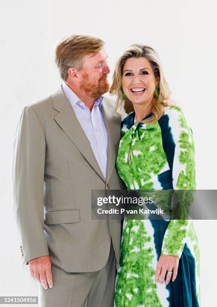 King Willem-Alexander of The Netherlands and Queen Maxima of The Netherlands during a photosession in Palace Noordeinde on June 24, 2022 in The...