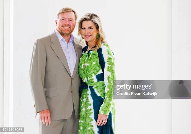 King Willem-Alexander of The Netherlands and Queen Maxima of The Netherlands during a photosession in Palace Noordeinde on June 24, 2022 in The...