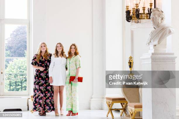 Princess Amalia of The Netherlands, Princess Alexia of The Netherlands and Princess Ariane of The Netherlands during a photosession in Palace...