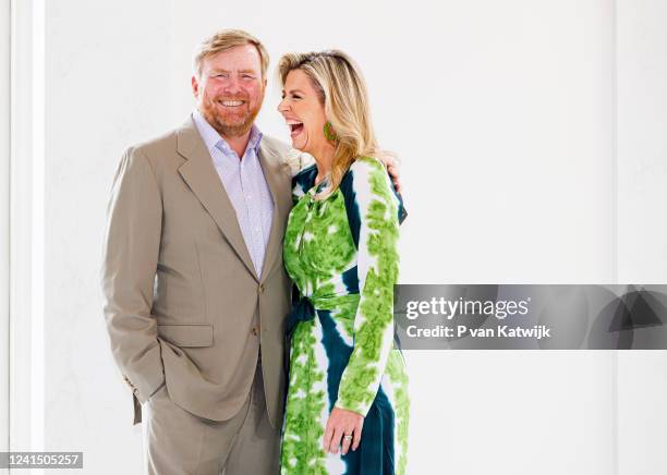 King Willem-Alexander of The Netherlands and Queen Maxima of The Netherlands during a photosession in Palace Noordeinde on June 24, 2022 in The...