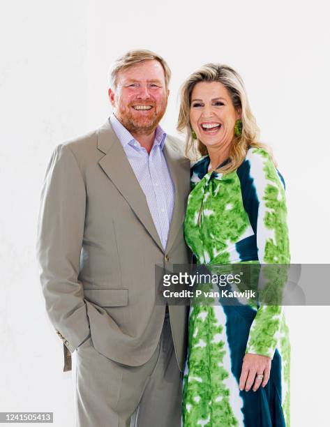 King Willem-Alexander of The Netherlands and Queen Maxima of The Netherlands during a photosession in Palace Noordeinde on June 24, 2022 in The...