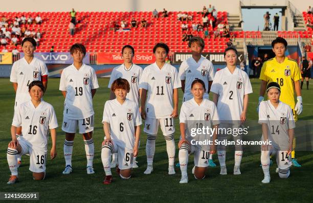National women's team of Japan pose for a photo prior to the international friendly match between Serbia Women and Japan Women at Sports Center FAS...