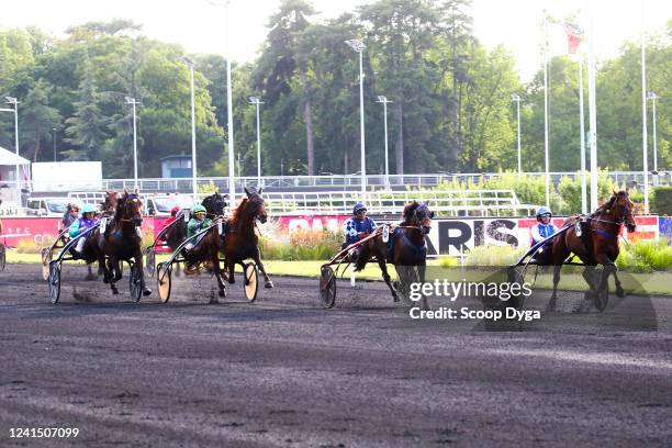 Louis BAUDOUIN riding INTELLO DE CHENU during the Meeting of Vincennes at Hippodrome De Vincennes on June 24, 2022 in Paris, France.