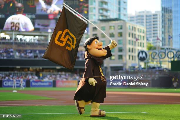 The San Diego Padres mascot, the Swinging Friar, prior to the game between the Philadelphia Phillies and the San Diego Padres at Petco Park on...