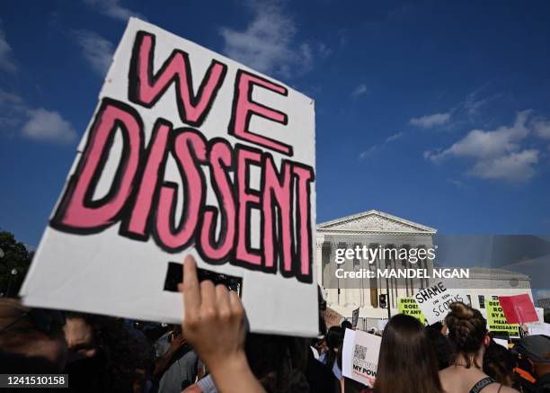 Abortion rights activists rally outside of the US Supreme Court after the overturning of Roe Vs. Wade, in Washington, DC, on June 24, 2022.