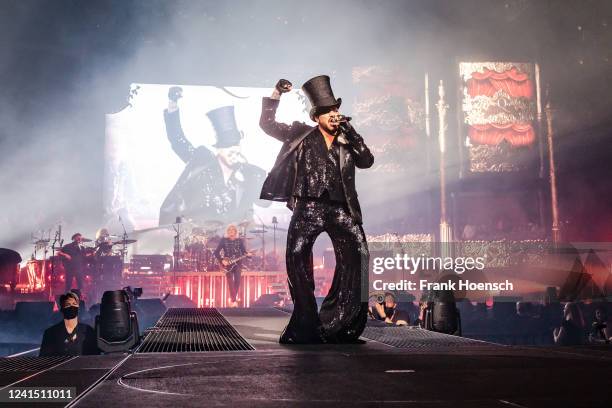 Singer Adam Lambert performs live on stage during a concert with the British band Queen at the Mercedes-Benz Arena on June 24, 2022 in Berlin,...