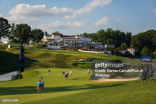 An overview on the 18th hole during the second round for the 2022 KPMG Women's PGA Championship at Congressional Country Club on June 24, 2022 in...