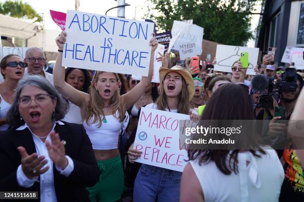 Miami-Dade Mayor Daniella Levine Cava joins with people to protest the Supreme Court's decision in the Dobbs v Jackson Women's Health case on June...