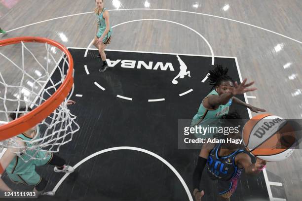 Rhyne Howard of the Atlanta Dream shoots the ball during the game against the New York Liberty on June 24, 2022 at Gateway Center Arena in College...