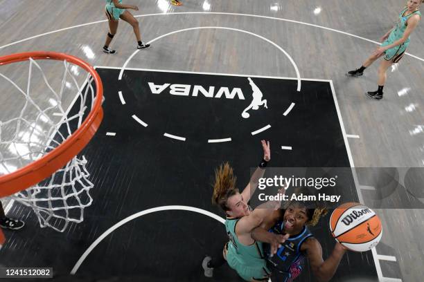 Aari McDonald of the Atlanta Dream shoots the ball during the game against the New York Liberty on June 24, 2022 at Gateway Center Arena in College...