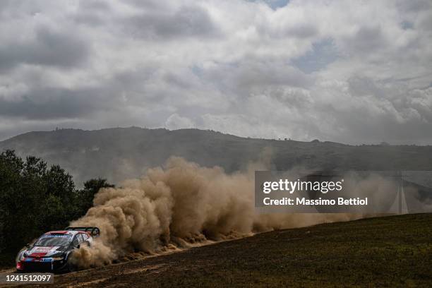 Sebastien Ogier of France and Benjamin Veillas of France compete with their Toyota Gazoo Racing WRT Toyota GR Yaris Rally1 during Day Three of the...