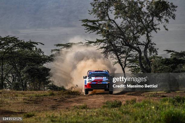 Kalle Rovanpera of Finland and Jonne Halttunen of Finland compete with their Toyota Gazoo Racing WRT Toyota GR Yaris Rally1 during Day Three of the...