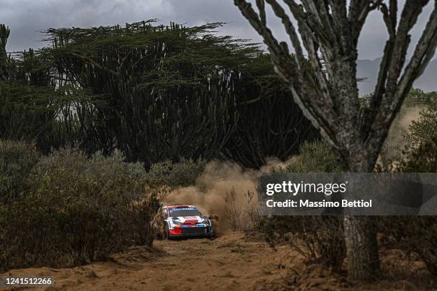 Elfyn Evans of Great Britain and Scott Martin of Great Britain compete with their Toyota Gazoo Racing WRT Toyota GR Yaris Rally1 during Day Three of...