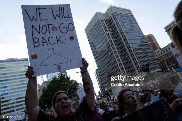 Demonstrators gather outside of City Hall to protest the Supreme Courtâs verdict to overturn Roe vs Wade in Philadelphia, PA on June 24, 2022. The...