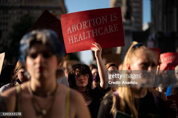 Demonstrators gather outside of City Hall to protest the Supreme Courtâs verdict to overturn Roe vs Wade in Philadelphia, PA on June 24, 2022. The...