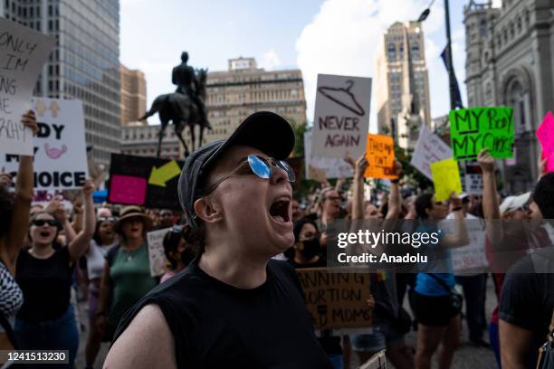 Demonstrators gather outside of City Hall to protest the Supreme Courtâs verdict to overturn Roe vs Wade in Philadelphia, PA on June 24, 2022. The...