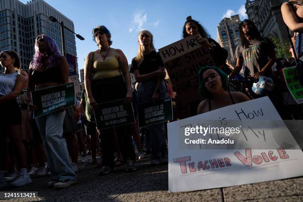 Demonstrators gather outside of City Hall to protest the Supreme Courtâs verdict to overturn Roe vs Wade in Philadelphia, PA on June 24, 2022. The...