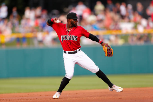 Indianapolis Indians infielder Rodolfo Castro makes the throw to first during a MiLB game between the Memphis Redbirds and the Indianapolis Indians...