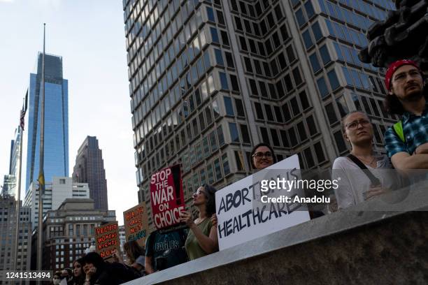 Demonstrators gather outside of City Hall to protest the Supreme Courtâs verdict to overturn Roe vs Wade in Philadelphia, PA on June 24, 2022. The...