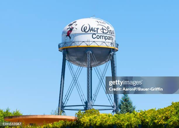 General views of The Walt Disney Company water tower on the Walt Disney Studios film studio lot on June 24, 2022 in Burbank, California.