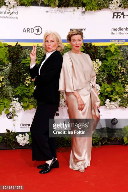 Maren Kroymann and Margarita Broich arrive for the 72nd Lola - German Film Award at Palais am Funkturm on June 24, 2022 in Berlin, Germany.