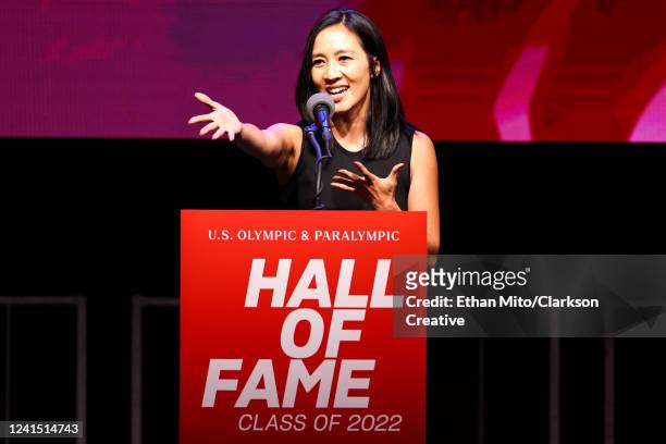 Michelle Kwan speaks during the 2022 U.S. Olympic & Paralympic Committee Hall Of Fame Ceremony on June 24, 2022 in Colorado Springs, Colorado.