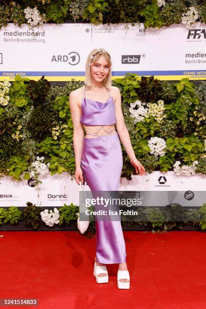 Lina Larissa Strahl arrives for the 72nd Lola - German Film Award at Palais am Funkturm on June 24, 2022 in Berlin, Germany.