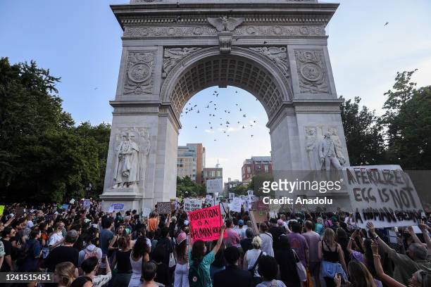 Thousands are gathered at the Washington Square Park and take streets to protest against the Supreme Court's decision in the Dobbs v Jackson Women's...