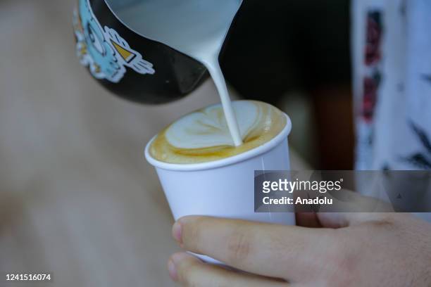 Latte art during the first edition of the Sao Paulo Coffee Festival, a fair focused on the specialty coffee segment, at Ibirapuera Park in Sao Paulo,...