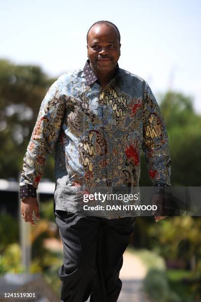 Eswatini's King Mswati III arrives for day six of the Commonwealth Heads of Government Meeting at the Intare Conference centre in Kigali on June 25,...