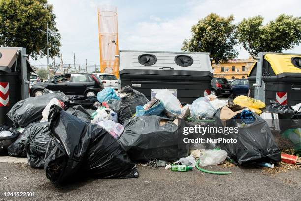 Dumpsters full of rubbish still on the streets, in the Ostiense district, after the 15 June 2022 fire at the Malagrotta landfill, Rome's main...