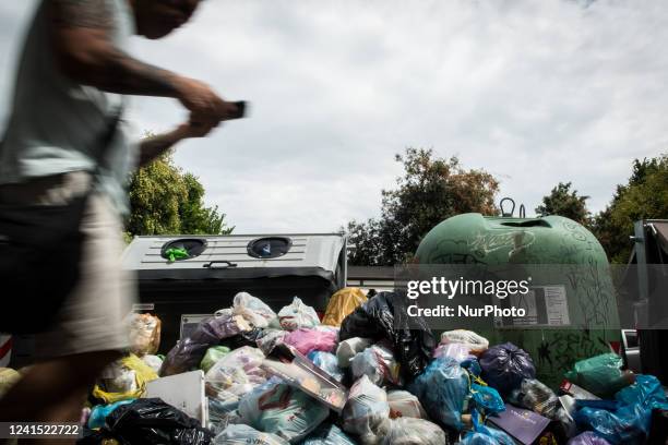 Dumpsters full of rubbish still on the streets, in the Ostiense district, after the 15 June 2022 fire at the Malagrotta landfill, Rome's main...