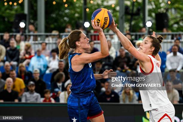 Ashley Joens and Canada's Michelle Plouffe pictured in action during a 3x3 basketball game between Canada and the United States of America, in the...