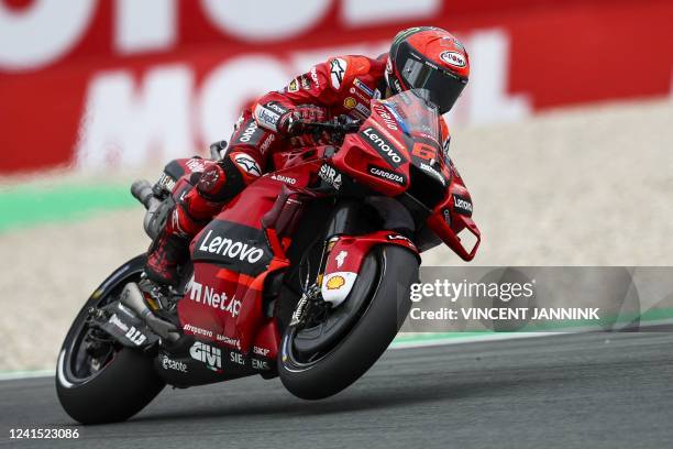 Italy's Francesco Bagnaia on his Ducati competes during the MotoGP qualifying at TT circuit of Assen, on June 25, 2022. - Netherlands OUT /...