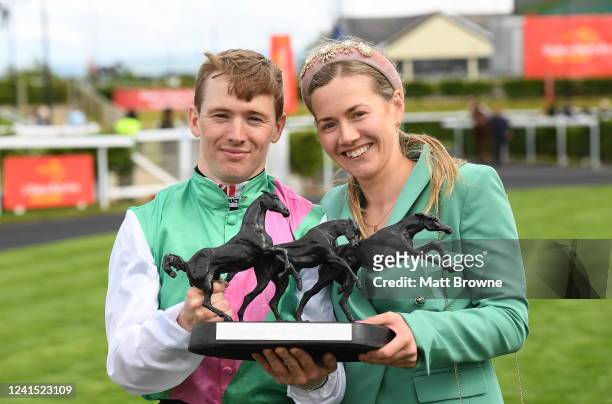 Kildare , Ireland - 25 June 2022; Colin Keane with his girlfriend Kerri Lyons after winning The Dubai Duty Free Irish Derby on Westover during the...