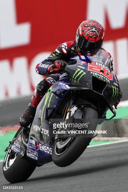 France's Fabio Quartararo on his Yamaha competes during the MotoGP qualifying at the TT circuit of Assen, on June 25, 2022. - Netherlands OUT /...