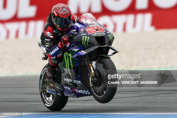 France's Fabio Quartararo on his Yamaha competes during the MotoGP qualifying at TT circuit of Assen, on June 25, 2022. - Netherlands OUT /...
