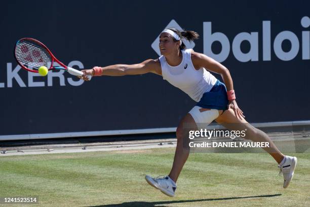 France's Caroline Garcia returns the ball to Canada's Bianca Andreescu during the 2022 WTA Bad Homburg Open tennis final match final on June 25, 2022...