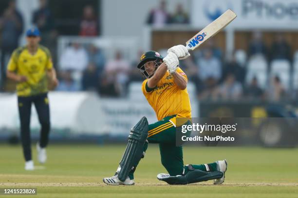 Joe Clarke of Notts Outlaws bats during the Vitality T20 Blast match between Durham County Cricket Club and Nottinghamshire at the Seat Unique...