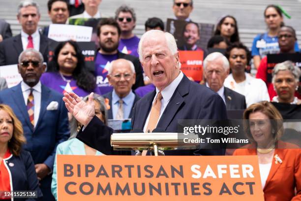 Rep. Mike Thompson, D-Calif., speaks during a rally outside the U.S. Capitol before the House voted to pass the Bipartisan Safer Communities Act,...