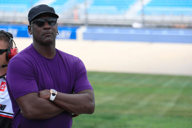Michael Jordan, co-owner of 23xi racing and NBA legend watching the action on pit road during qualfying for the 2nd annual Ally 400 on June 25, 2022...